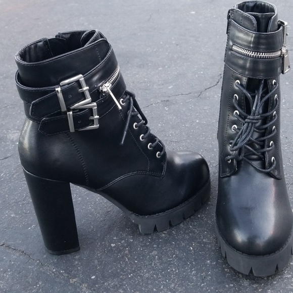 Last Size 8**🖤🍁Blk Almond Toe Lug Sole Platform - Picture 5 of 8